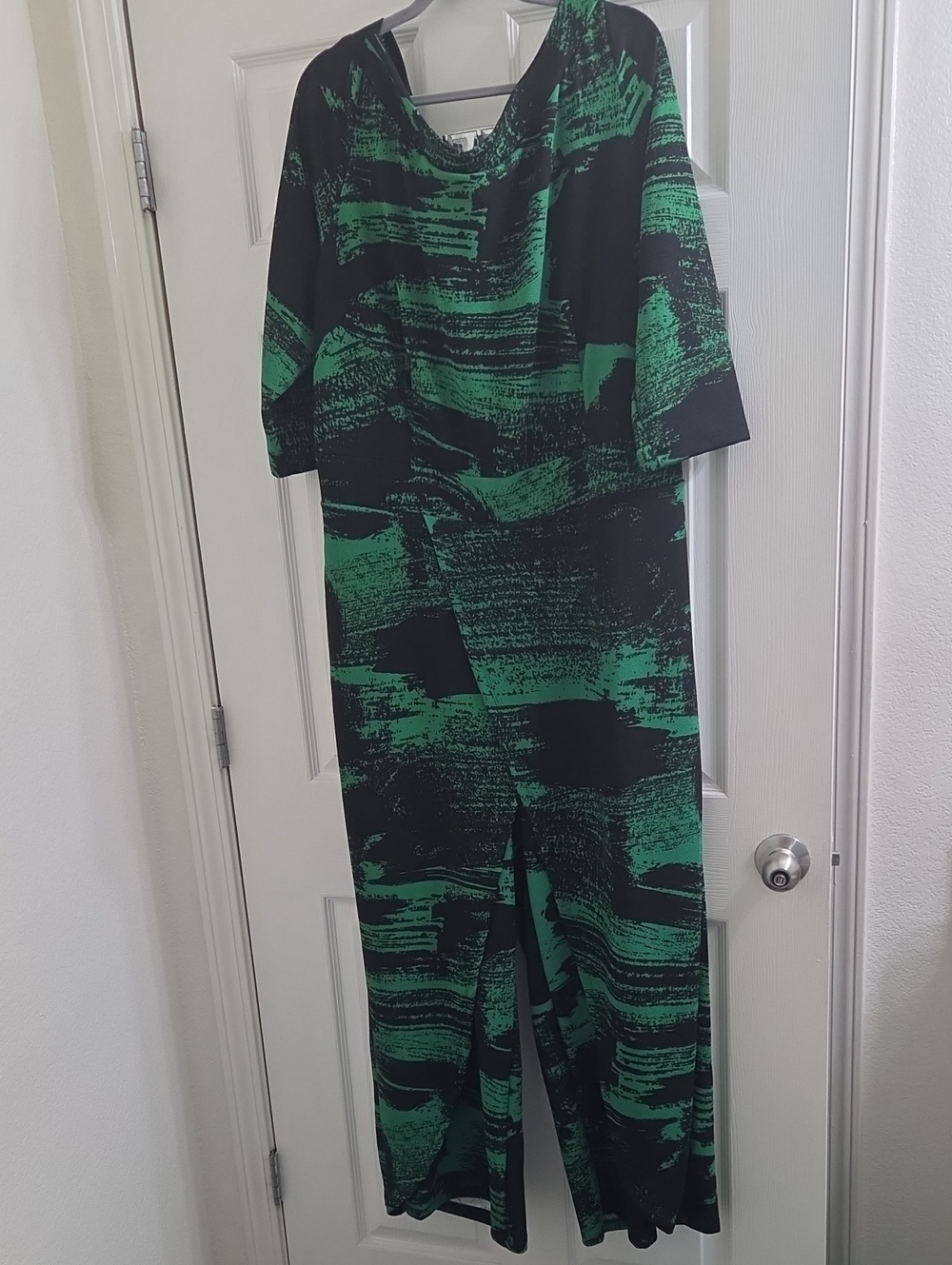 Ashley Stewart Black and Green Patterned Jumpsuit